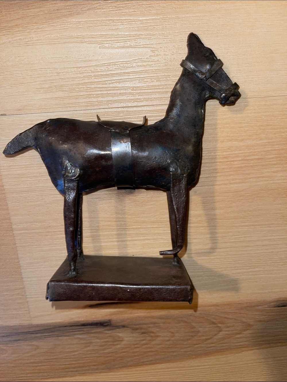Antique India Handcrafted Metal Horse Sculpture - Brown